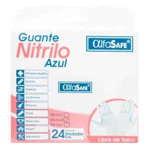 GUANTE EXAMEN NITRILO AZUL ALFA T.M 24 UDS